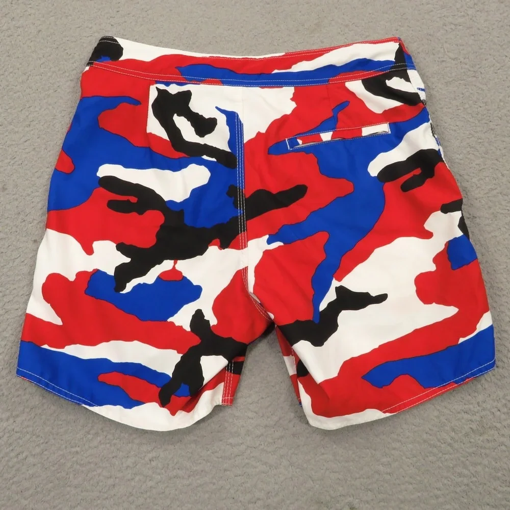 Stussy Mens Camo Swim Trunks 32 Blue Red White Board Shorts 6in Inseam